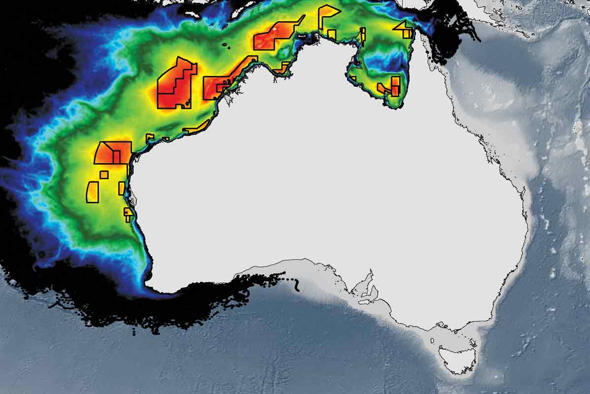 Map of Australia showing simulated dispersal of brittle star larvae.