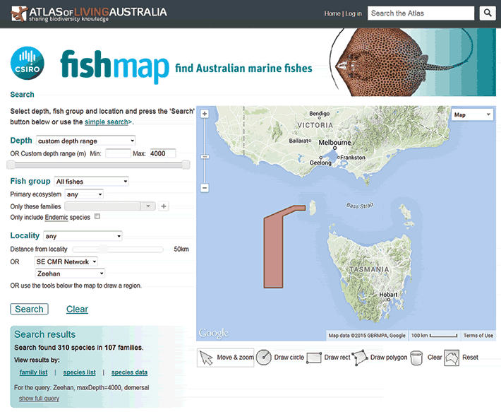 Screen view of fishmap website.