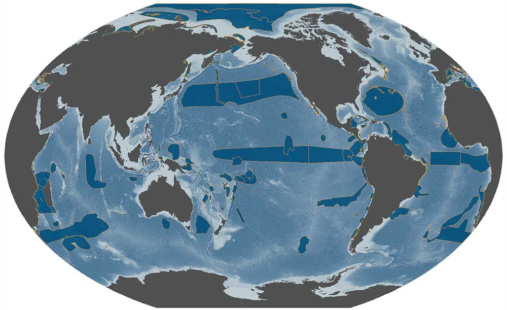 World globe showing ocean areas.