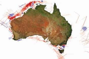 Map of Australia showing change in seismic surveys.