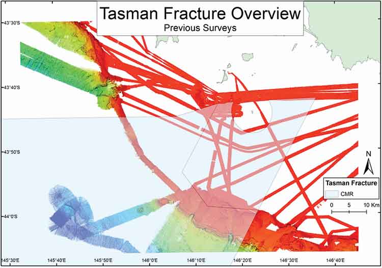 Swaths across Tasman Fracture.